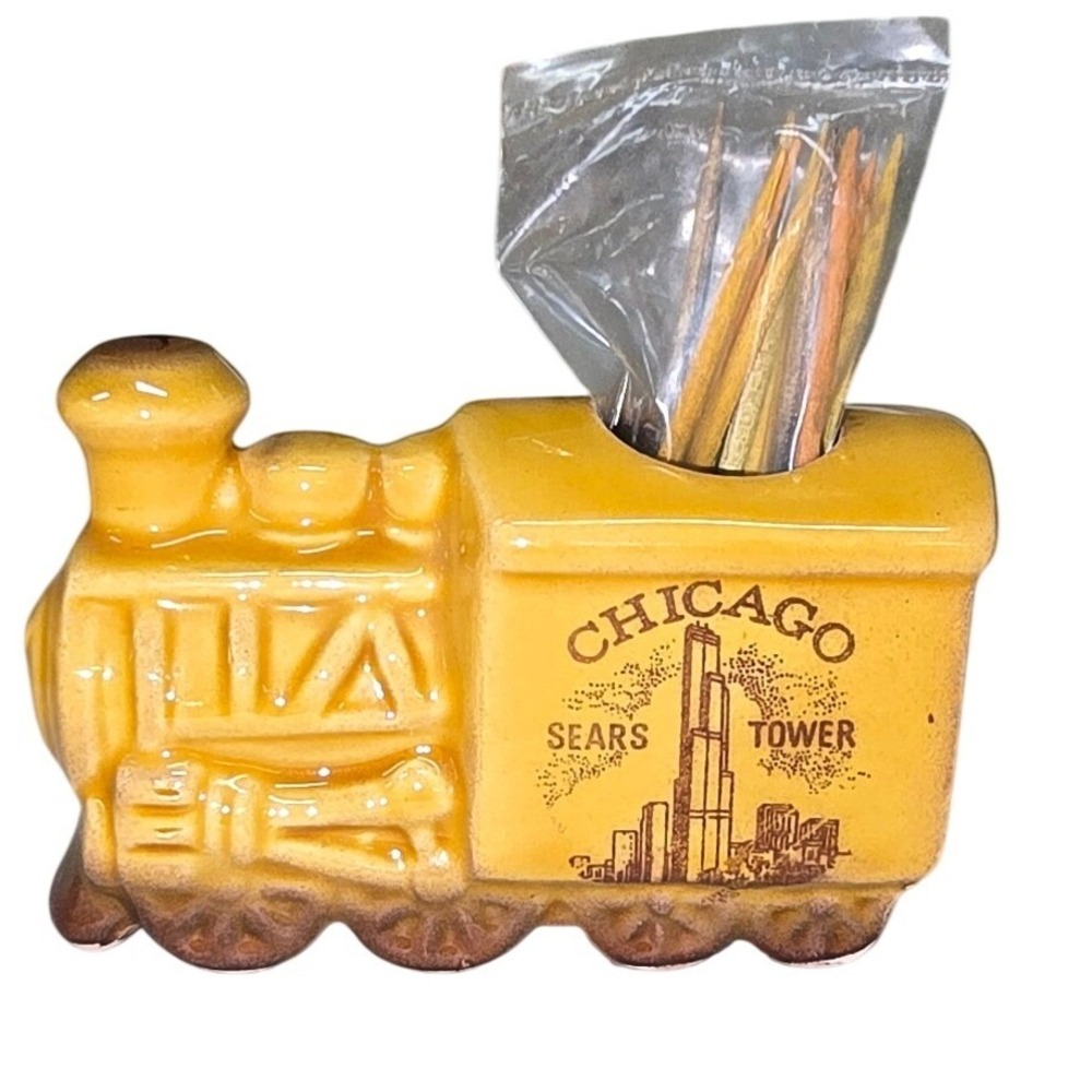 Vintage Chicago Sears Tower Train Toothpick Holder Ceramic Locomotive Made Japan